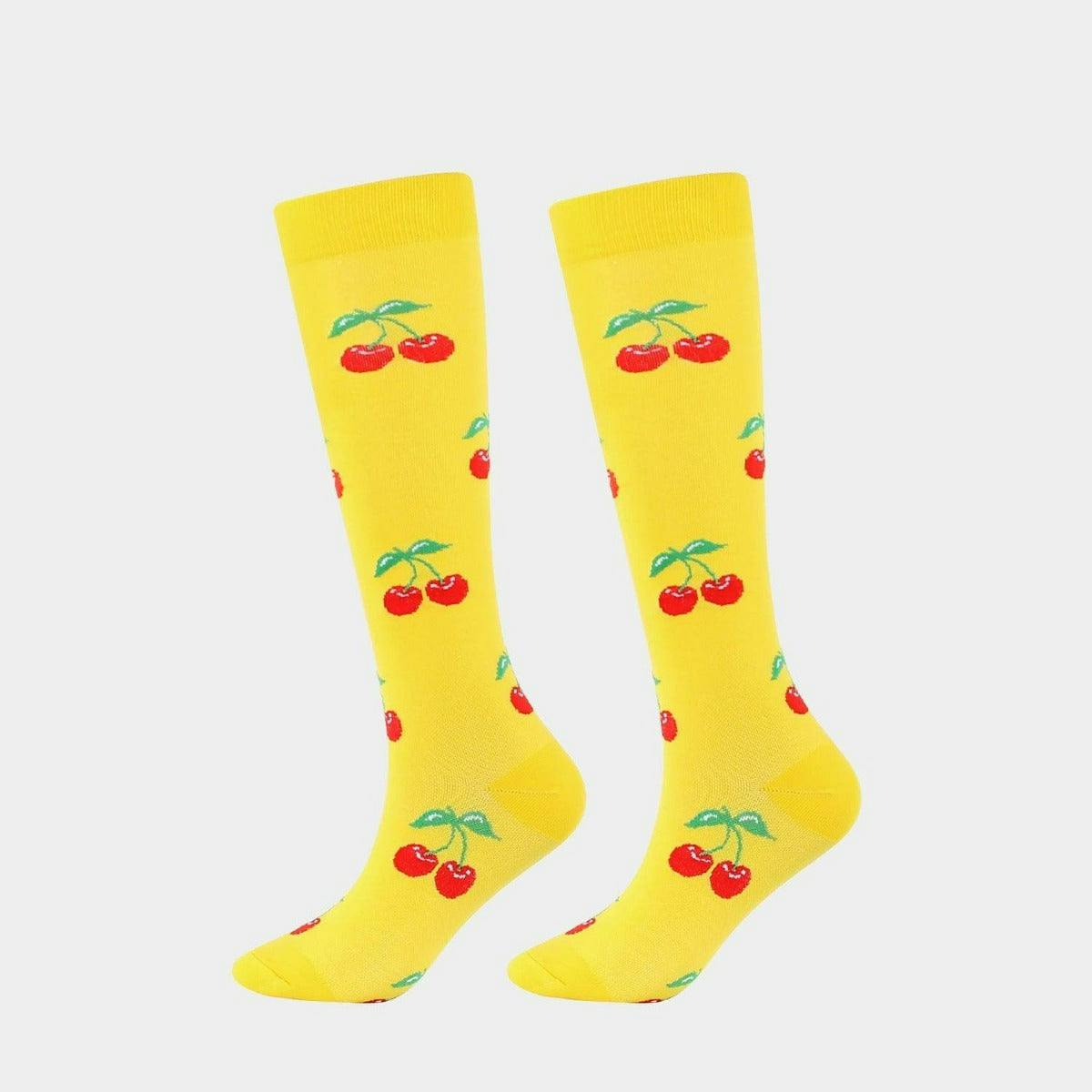 Cherry Yellow Pattern Knee-High Socks.